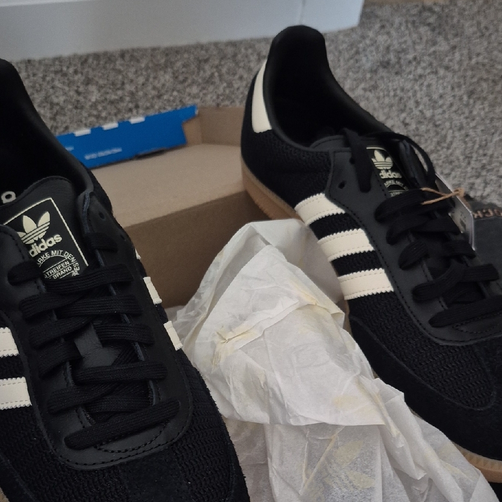 adidas Black Sneakers with White Stripes and Gum Sole